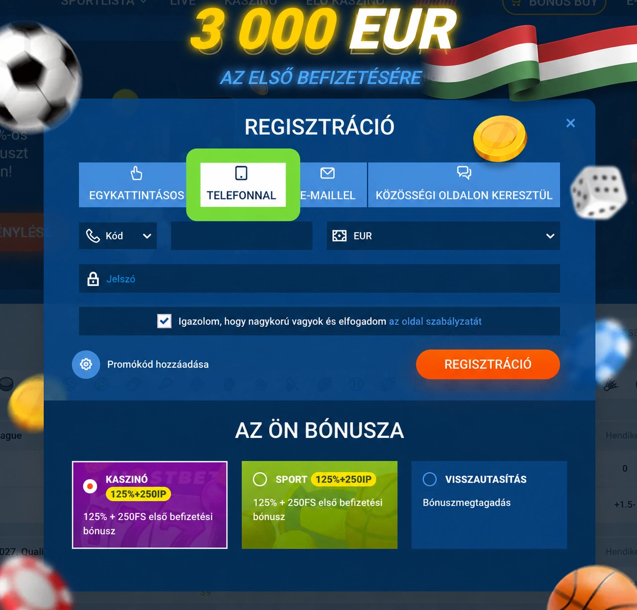 Mostbet regisztráció mobiltelefonszámmal