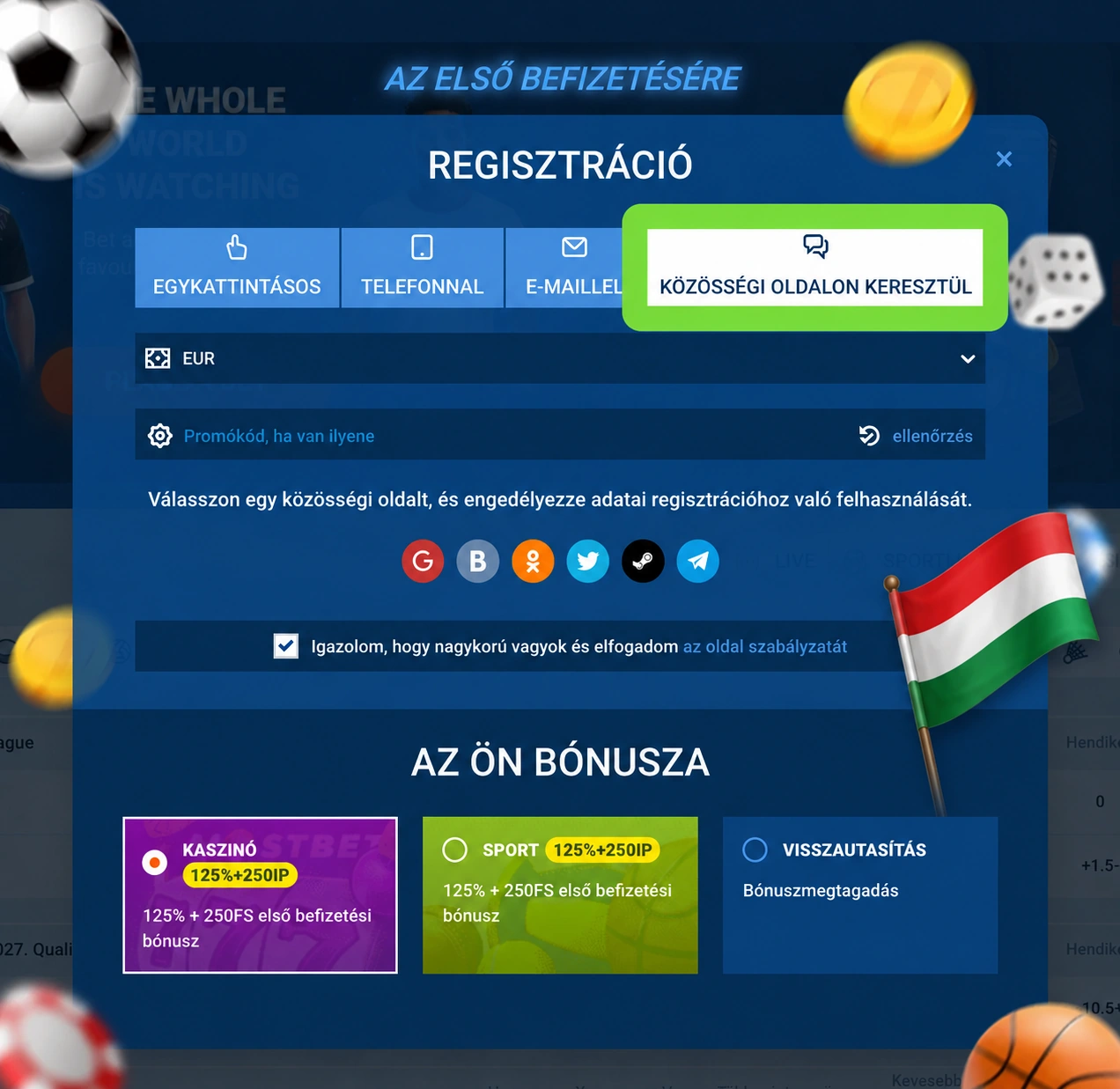 Mostbet regisztráció közösségi profillal